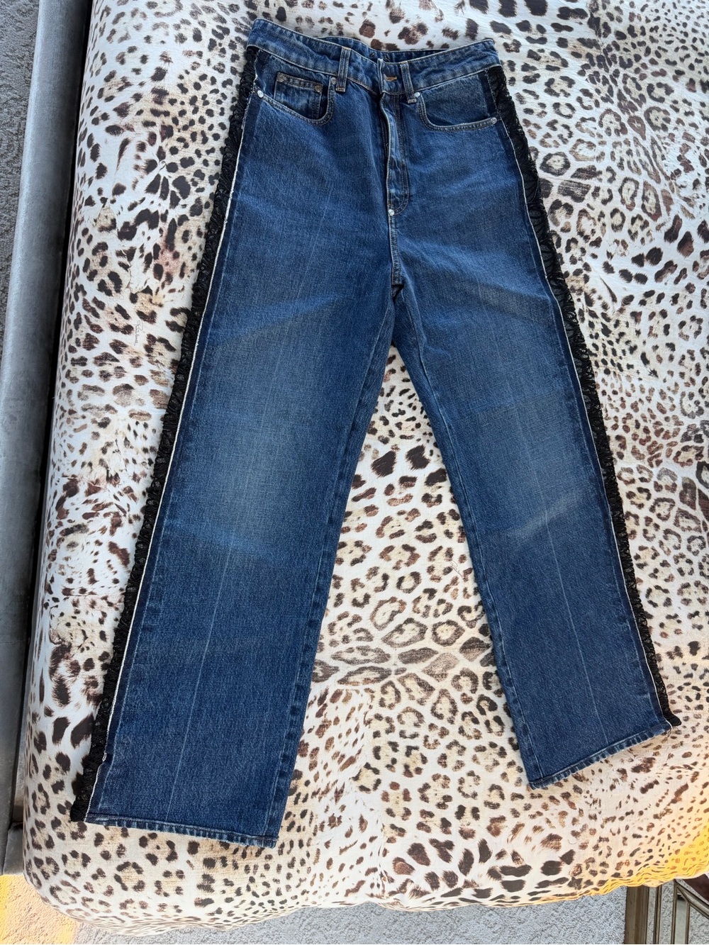 Stella McCartney Lace-Trimmed High-Rise Straight-Leg Jeans (BRAND NEW)